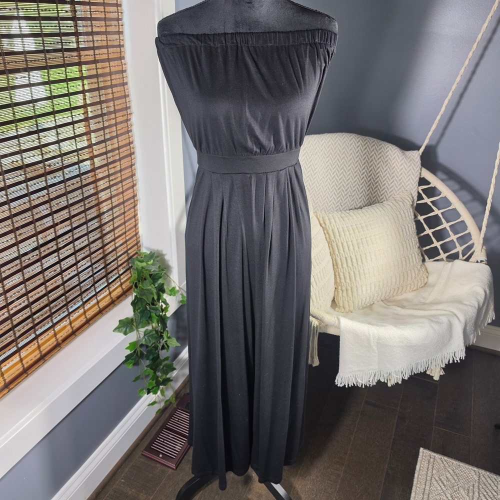 She + Sky Black Strapless Wide Leg Jumpsuit Small Chic Minimalist Evening